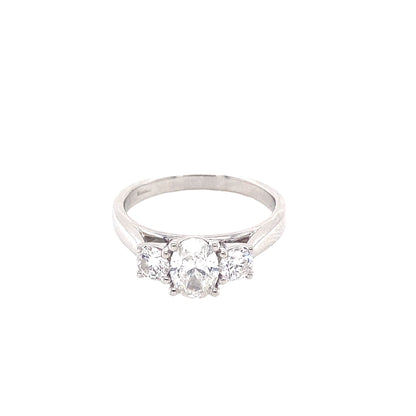 Oval and Round Brilliant Cut Diamond 3 Stone Ring