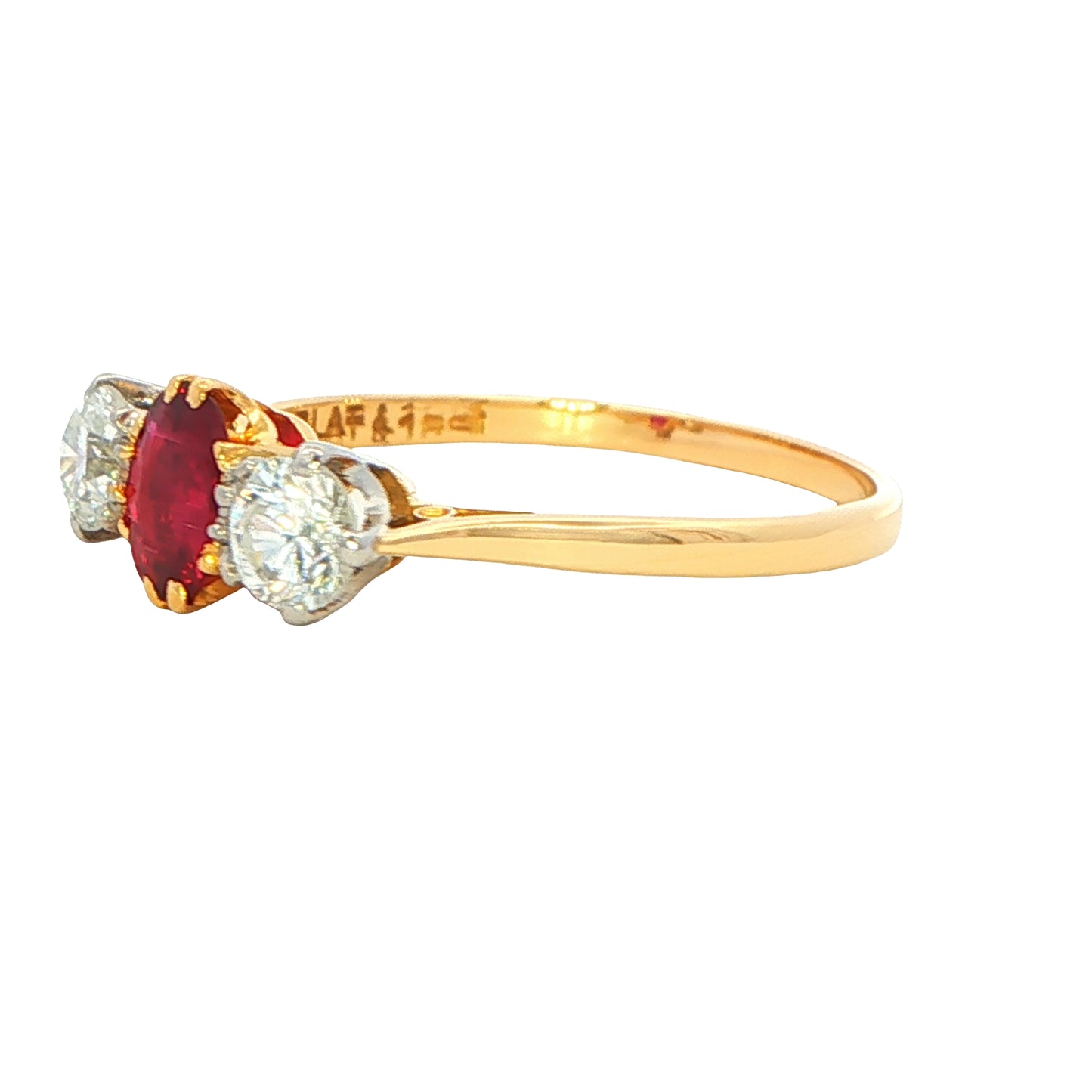 Oval Ruby and Round Brilliant Cut Diamond 3 Stone Ring