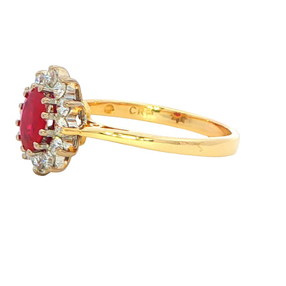 Oval Ruby and Round Brilliant Cut Diamond Cluster Style Ring