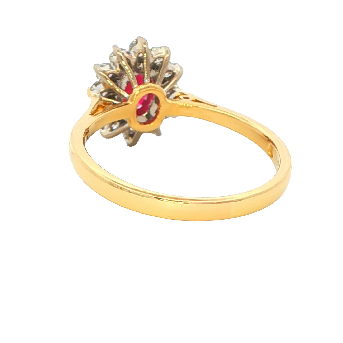 Oval Ruby and Round Brilliant Cut Diamond Cluster Style Ring