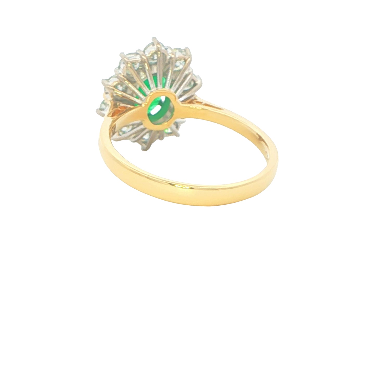 Oval Emerald and Round Brilliant Cut Cluster Ring
