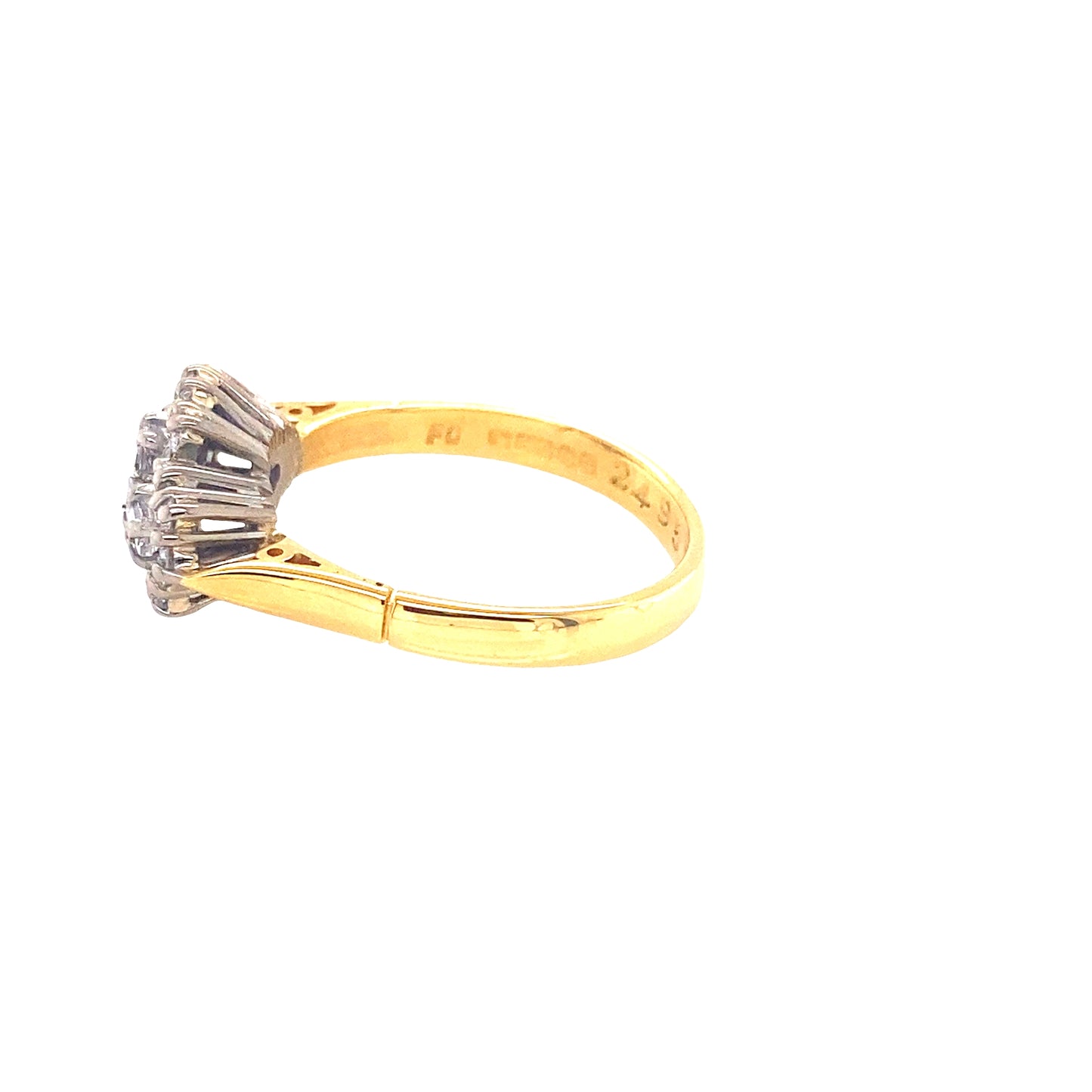 Emerald and Round Brilliant Cut Diamond Boat style cluster ring