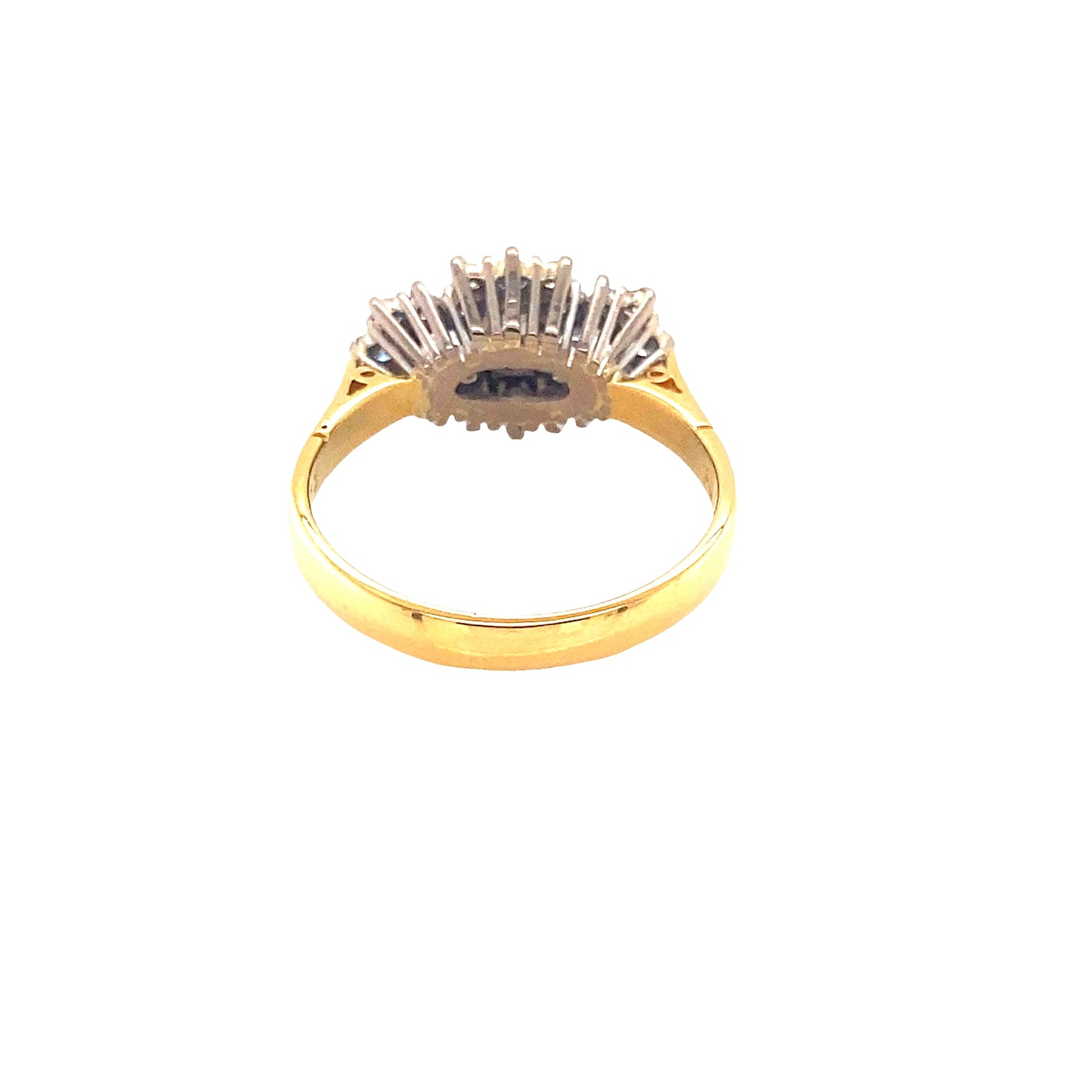 Emerald and Round Brilliant Cut Diamond Boat style cluster ring