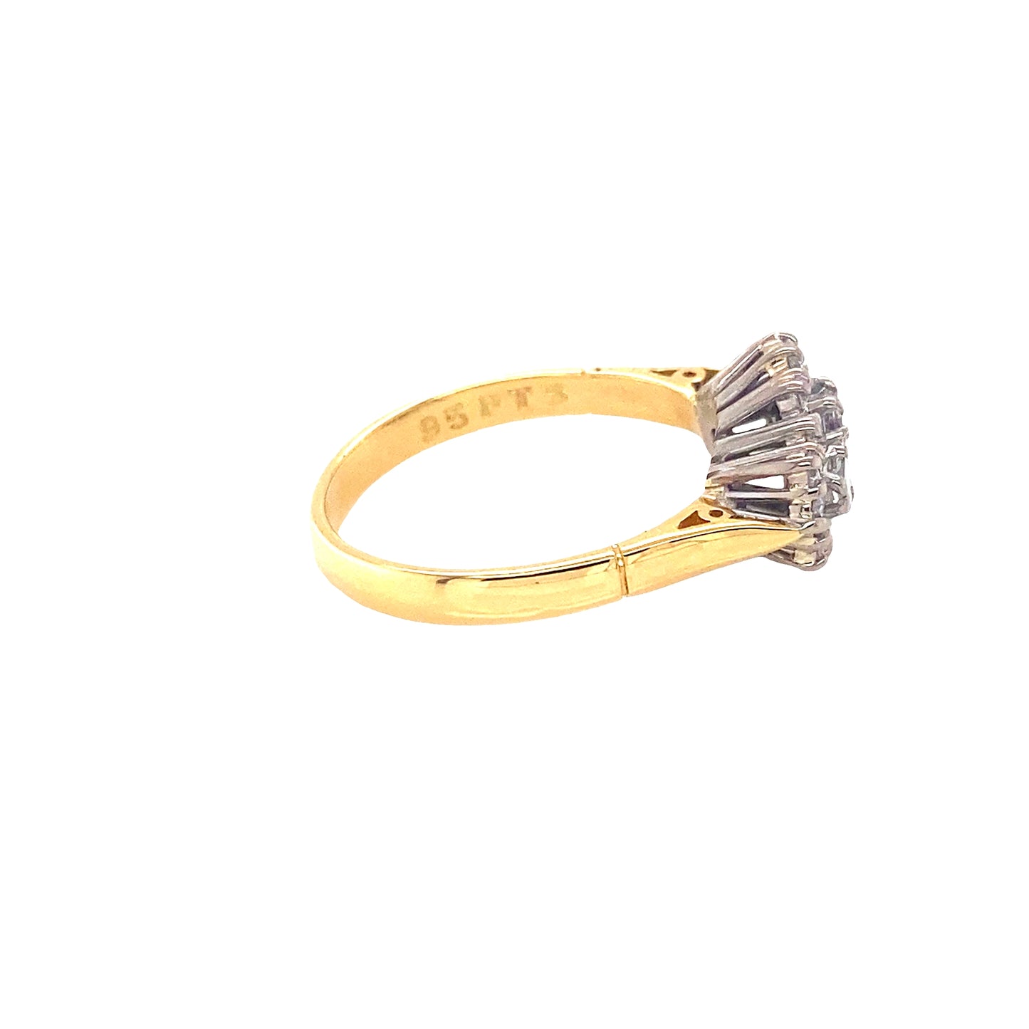 Emerald and Round Brilliant Cut Diamond Boat style cluster ring
