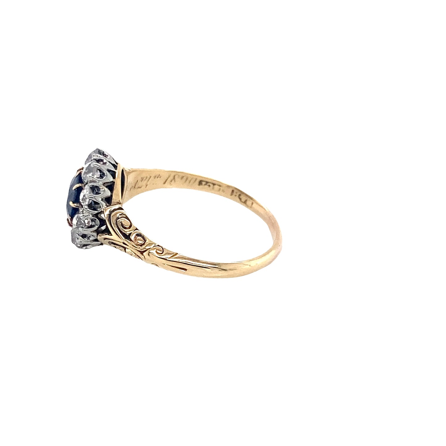 Round Sapphire and Old Cut Diamond Cluster Ring