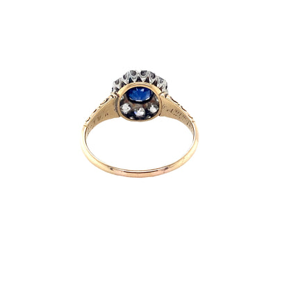 Round Sapphire and Old Cut Diamond Cluster Ring