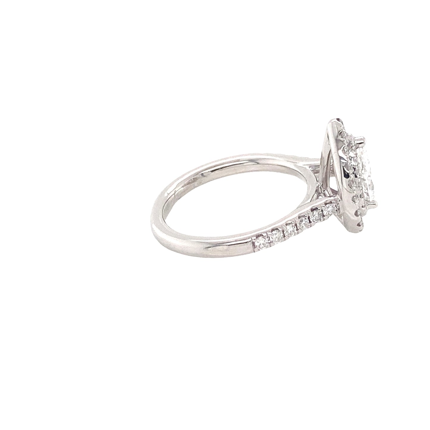 Pear Cut Diamond with Double Halo and Diamond Set Shoulders