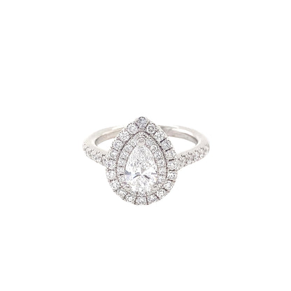 Pear Cut Diamond with Double Halo and Diamond Set Shoulders