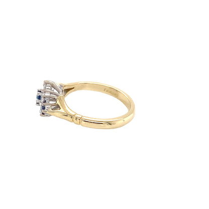 Round Sapphire and Round Brilliant Cut Diamond Cluster Style Ring