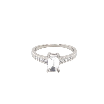 Emerald Cut Diamond Solitaire with Diamond set Shoulders