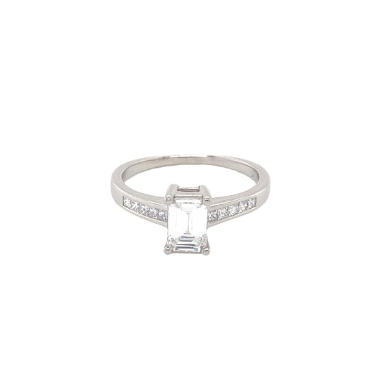 Emerald Cut Diamond Solitaire with Diamond set Shoulders