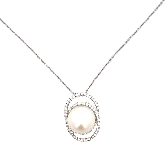 Akoya Pearl and Diamond Pendant on Adjustable chain