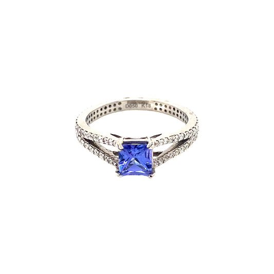 Princess Cut Tanzanite and Diamond Ring
