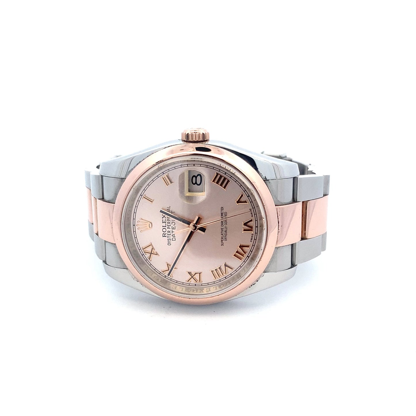 Pre-Owned Rolex Datejust 36 Steel Rose Gold Pink Roman Dial Watch