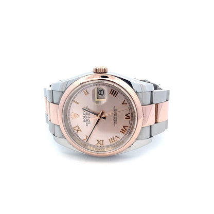 Pre-Owned Rolex Datejust 36 Steel Rose Gold Pink Roman Dial Watch