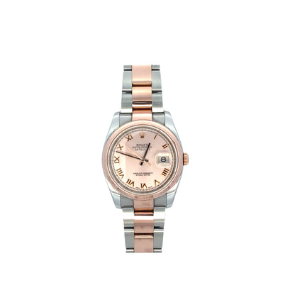 Pre-Owned Rolex Datejust 36 Steel Rose Gold Pink Roman Dial Watch