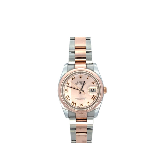Rolex Datejust 36 Steel Rose Gold Pink Roman Dial Watch