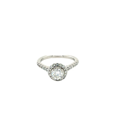 Round Brilliant Cut Diamond Halo Ring with Diamond set shoulders