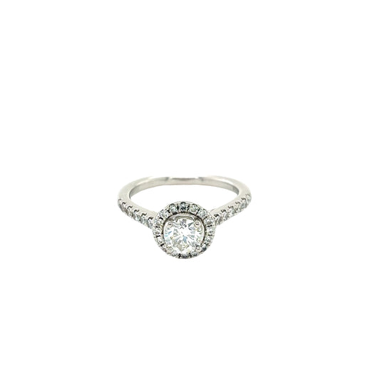 Round Brilliant Cut Diamond Halo Ring with Diamond set shoulders