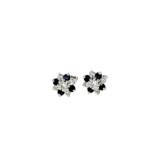 Sapphire and Diamond Cluster Style Earrings