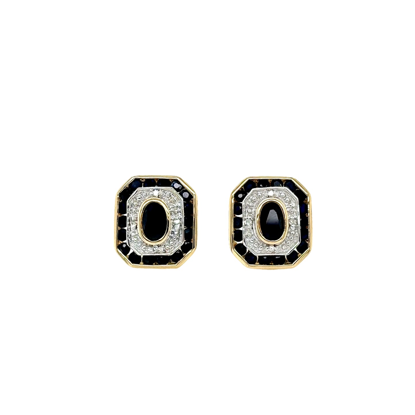 Yellow & White Gold Sapphire Art Deco Style Earrings