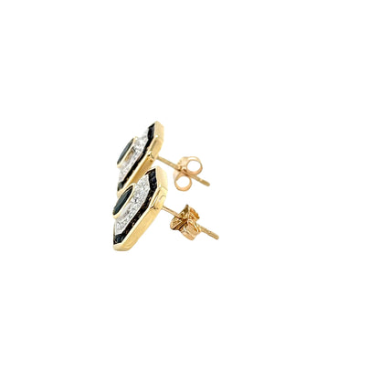 Yellow & White Gold Sapphire Art Deco Style Earrings