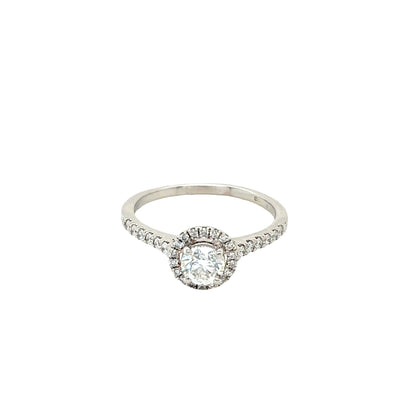 Round Brilliant Cut Diamond with Diamond Halo and Diamond Set Shoulders