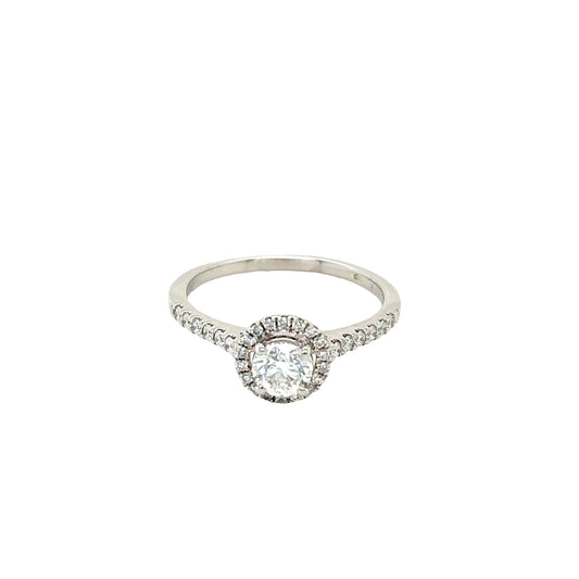 Round Brilliant Cut Diamond with Diamond Halo and Diamond Set Shoulders