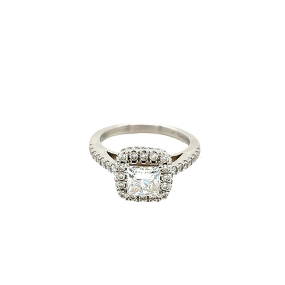 Princess Cut Diamond with Round Brilliant Cut Diamond Halo and Diamond Set Shoulders