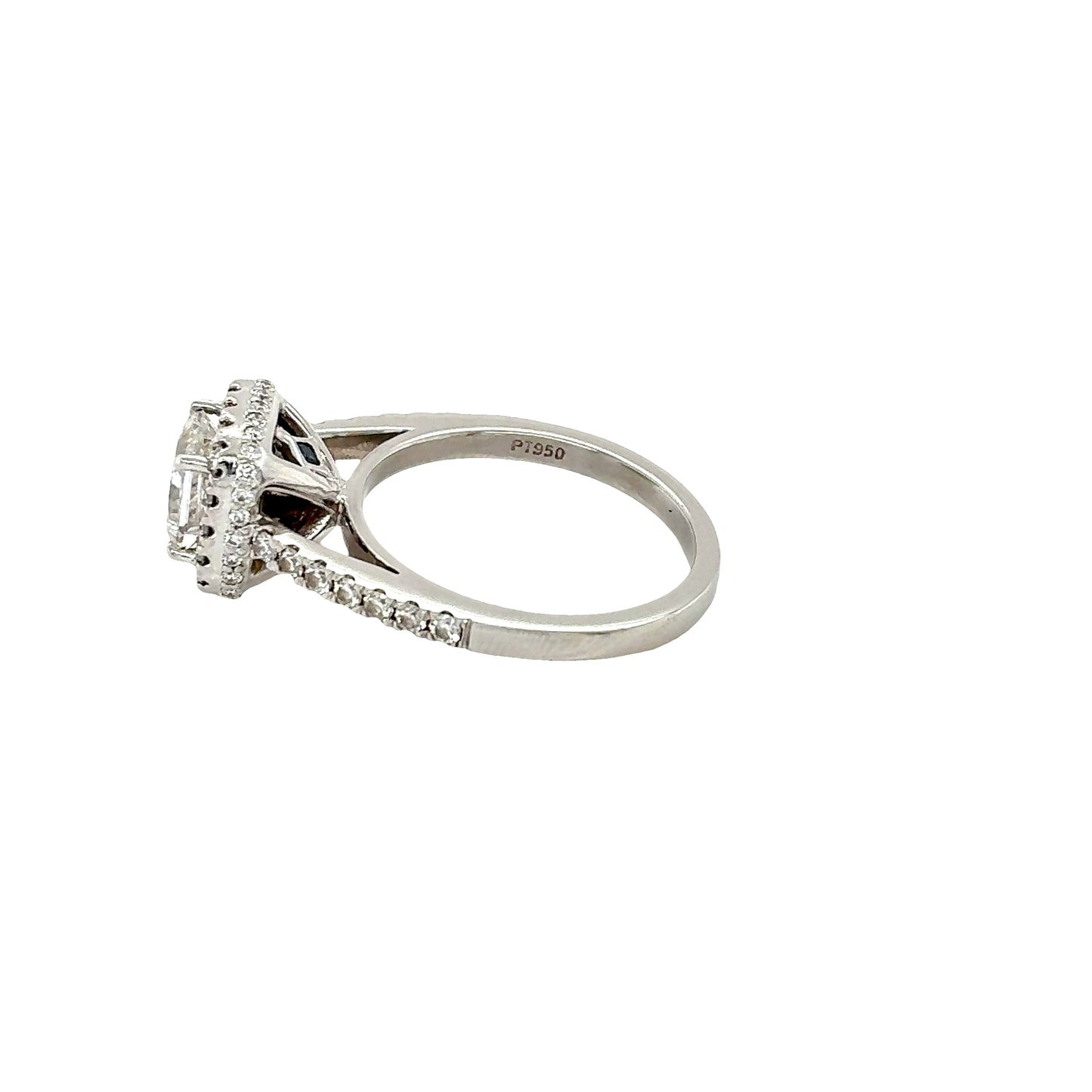 Princess Cut Diamond with Round Brilliant Cut Diamond Halo and Diamond Set Shoulders