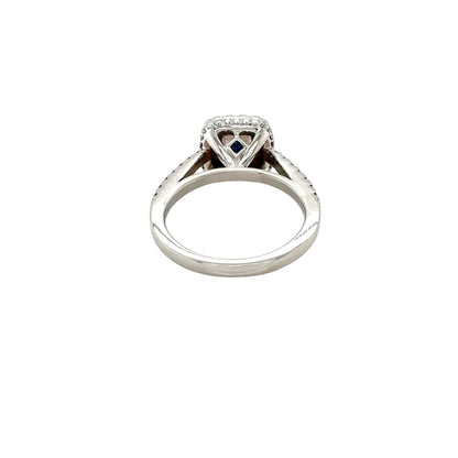 Princess Cut Diamond with Round Brilliant Cut Diamond Halo and Diamond Set Shoulders
