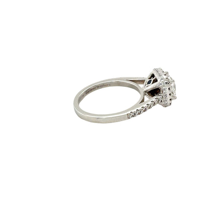 Princess Cut Diamond with Round Brilliant Cut Diamond Halo and Diamond Set Shoulders