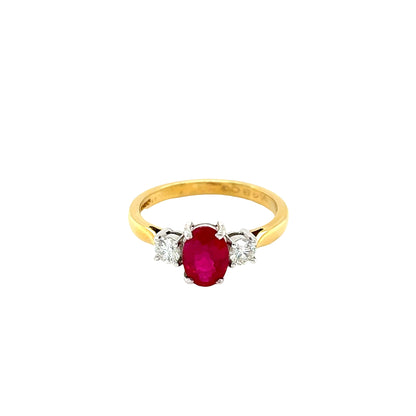 Ruby and Diamond 3 Stone Ring