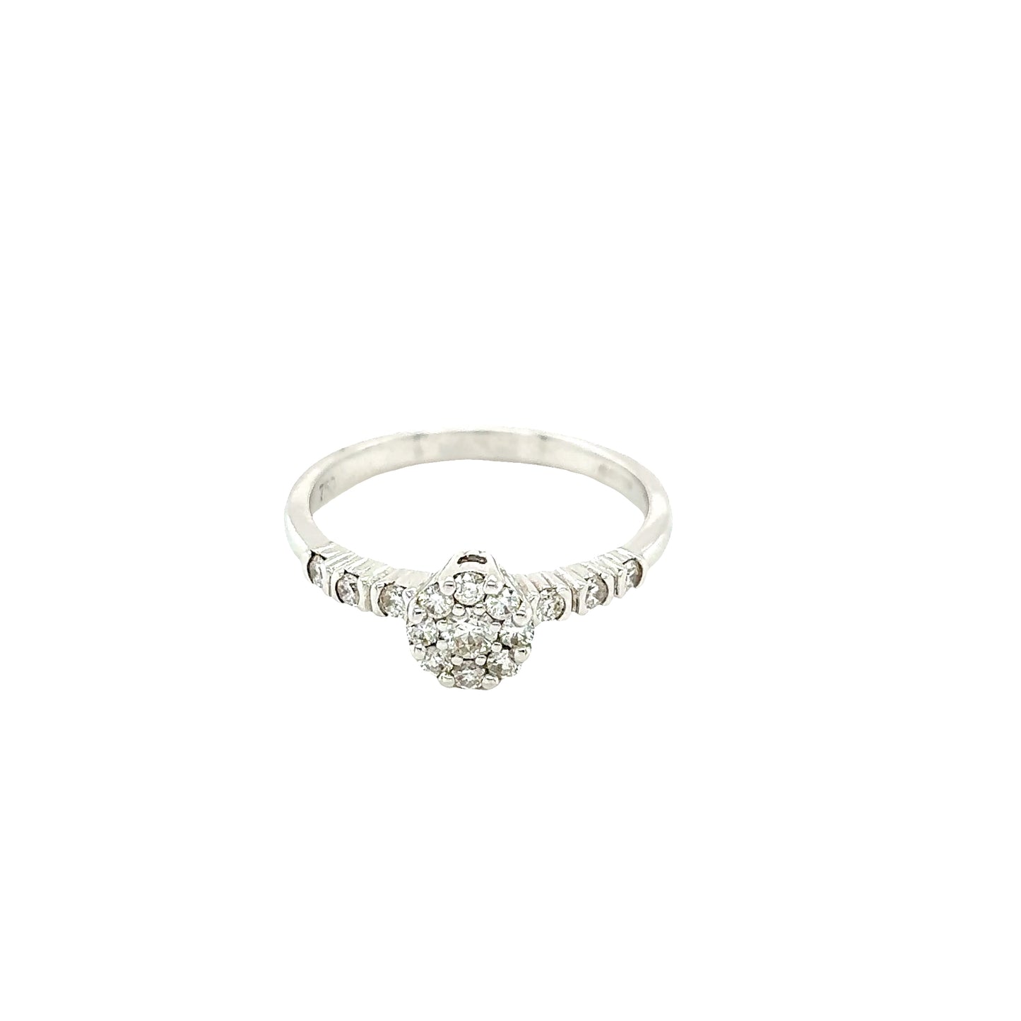Round Brilliant Cut Diamond Cluster Ring with Diamond set shoulders