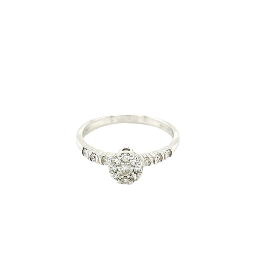 Round Brilliant Cut Diamond Cluster Ring with Diamond set shoulders