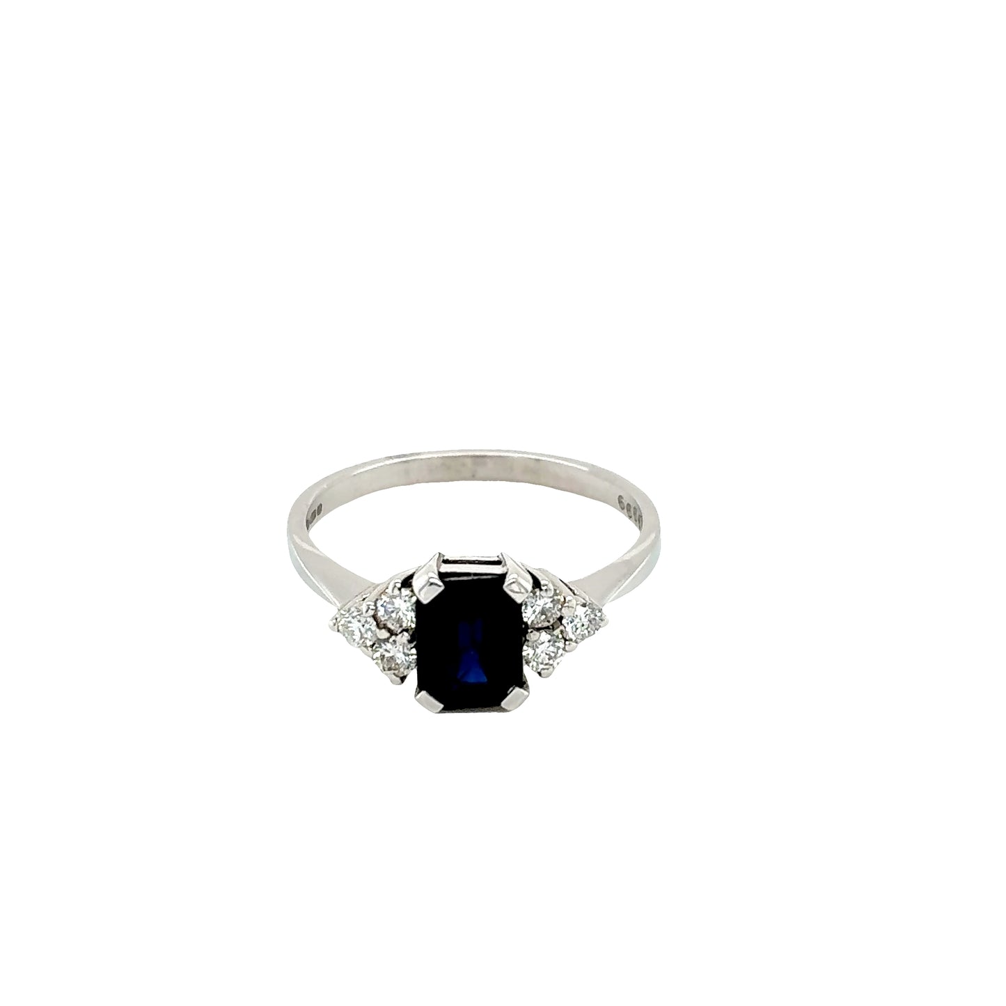 Sapphire and 6 Round Brilliant Cut Diamond Ring
