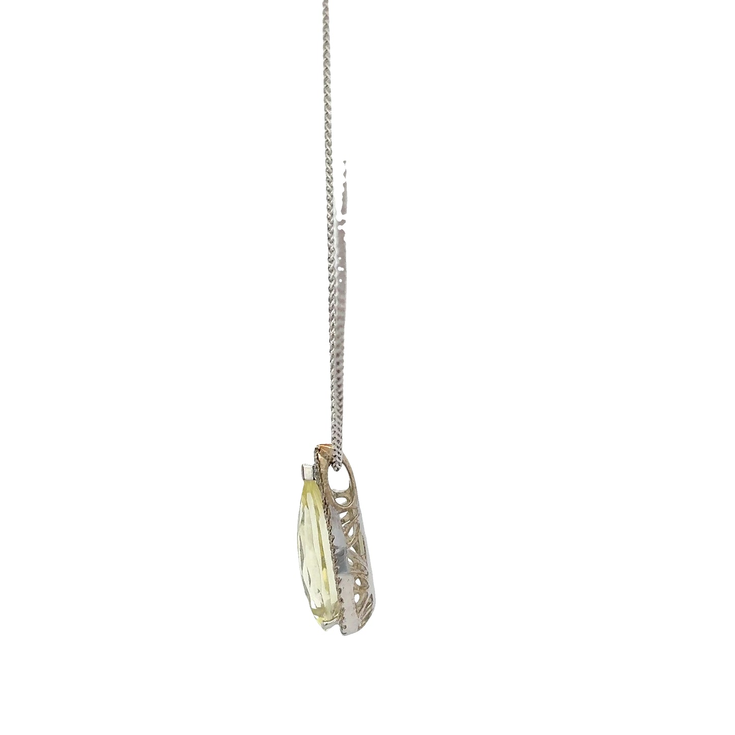 Pear Shaped Quartz and Diamond Halo Pendant on Chain