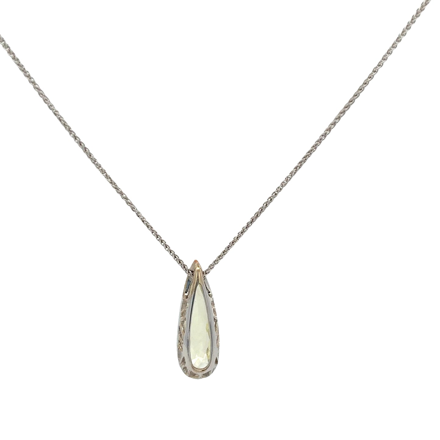 Pear Shaped Quartz and Diamond Halo Pendant on Chain