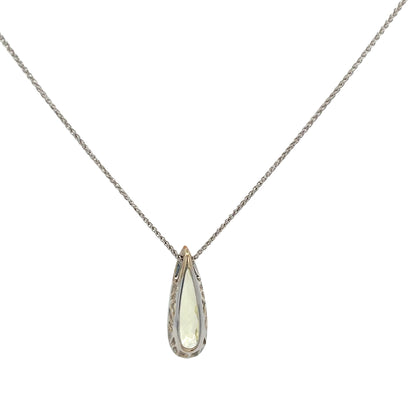 Pear Shaped Quartz and Diamond Halo Pendant on Chain