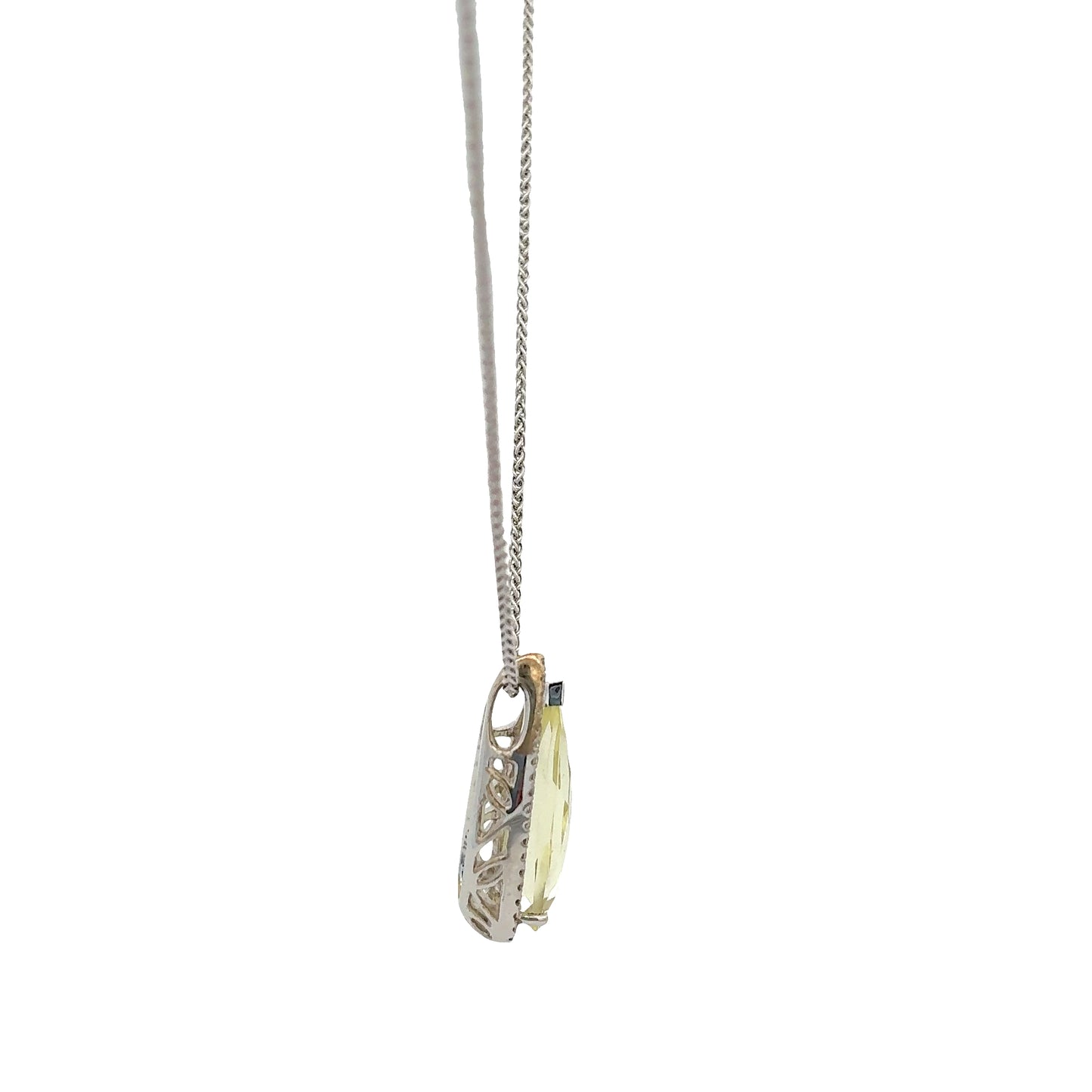 Pear Shaped Quartz and Diamond Halo Pendant on Chain