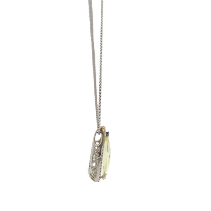 Pear Shaped Quartz and Diamond Halo Pendant on Chain