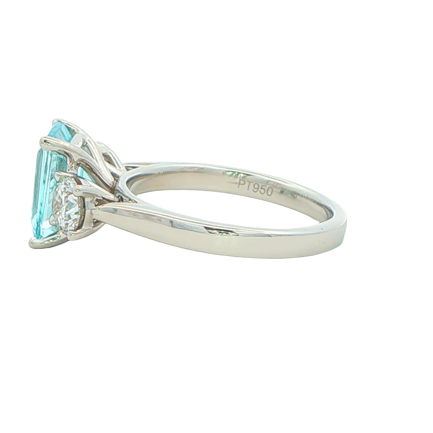 Octagonal Aquamarine and Round Brilliant Cut Diamond 3 Stone Ring