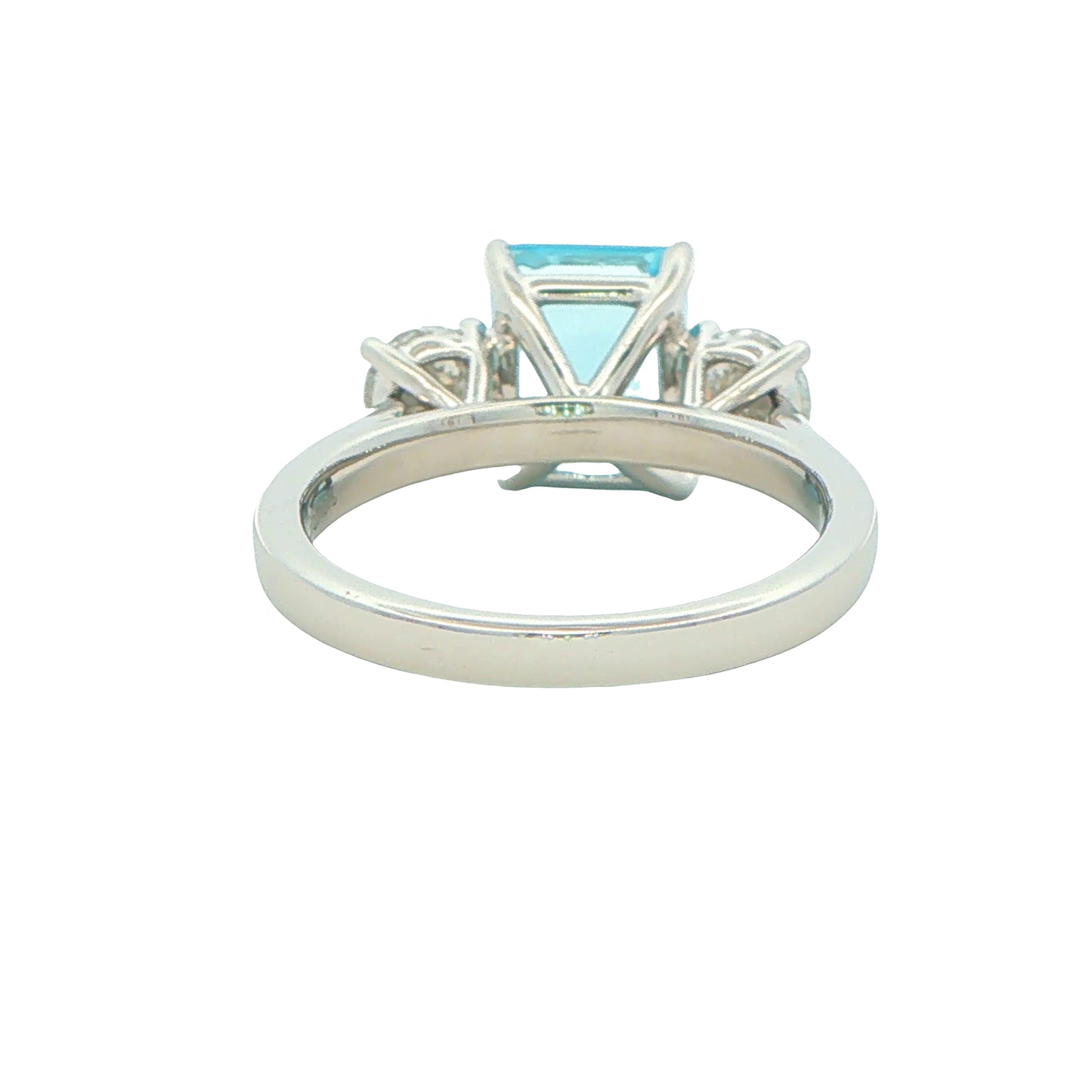 Octagonal Aquamarine and Round Brilliant Cut Diamond 3 Stone Ring