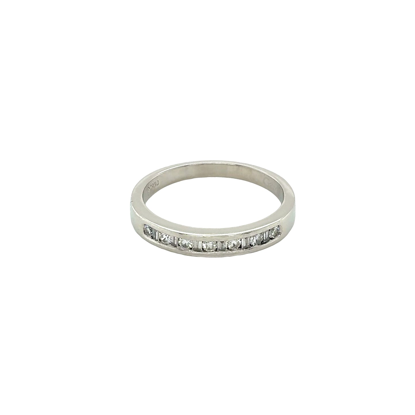 Round Brilliant Cut and Baguette Cut Diamond Channel Set Ring