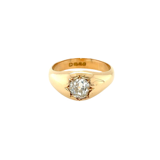 18ct Yellow Gold, Old Cut Diamond Signet Ring - 8.1 grams