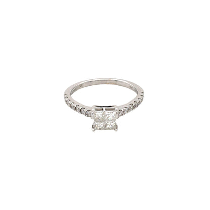 18ct White Gold, Princess Cut Diamond Cluster with Diamond set shoulders