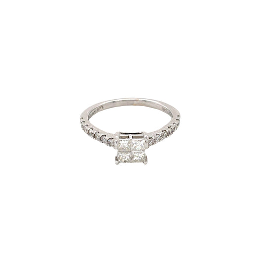 18ct White Gold, Princess Cut Diamond Cluster with Diamond set shoulders