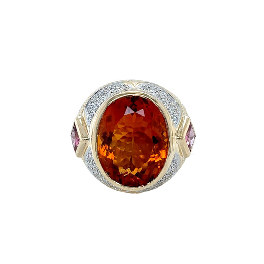 Amber, Pink Tourmaline and Diamond Signet Ring