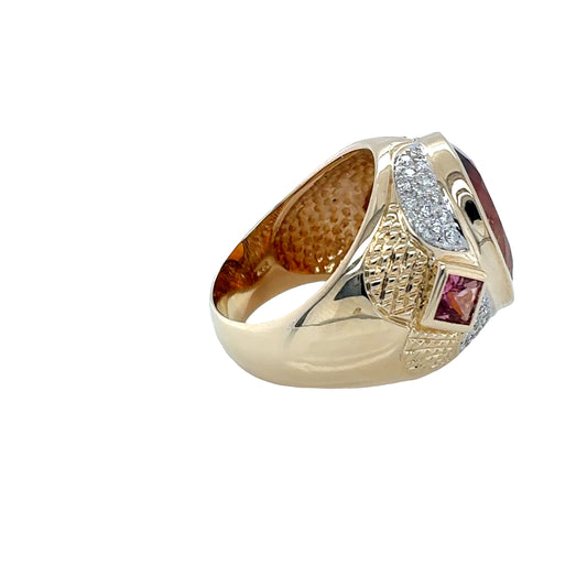 Amber, Pink Tourmaline and Diamond Signet Ring