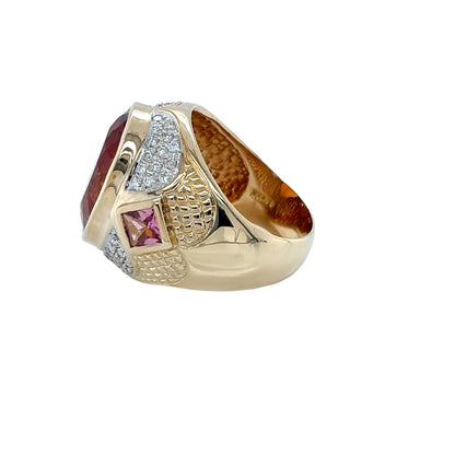 Amber, Pink Tourmaline and Diamond Signet Ring